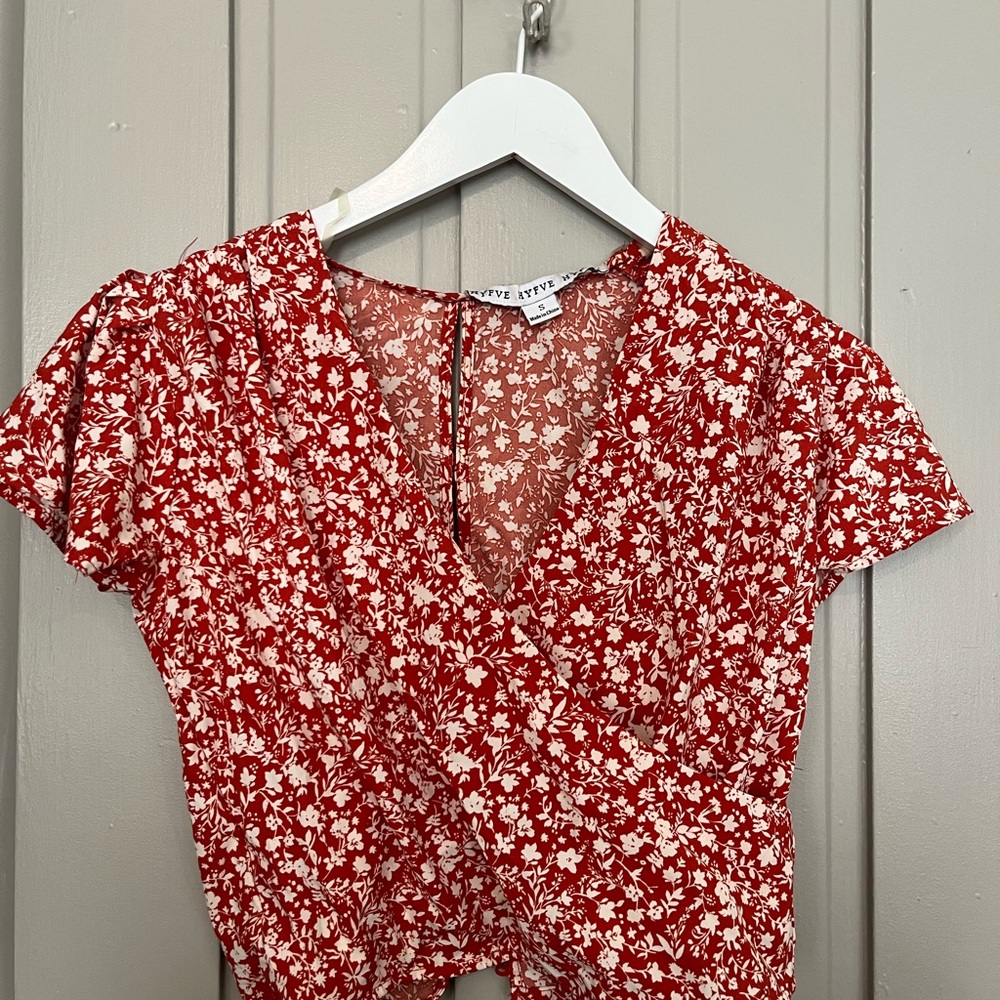 HYFVE - Red Floral Wrap Top - Sz S
